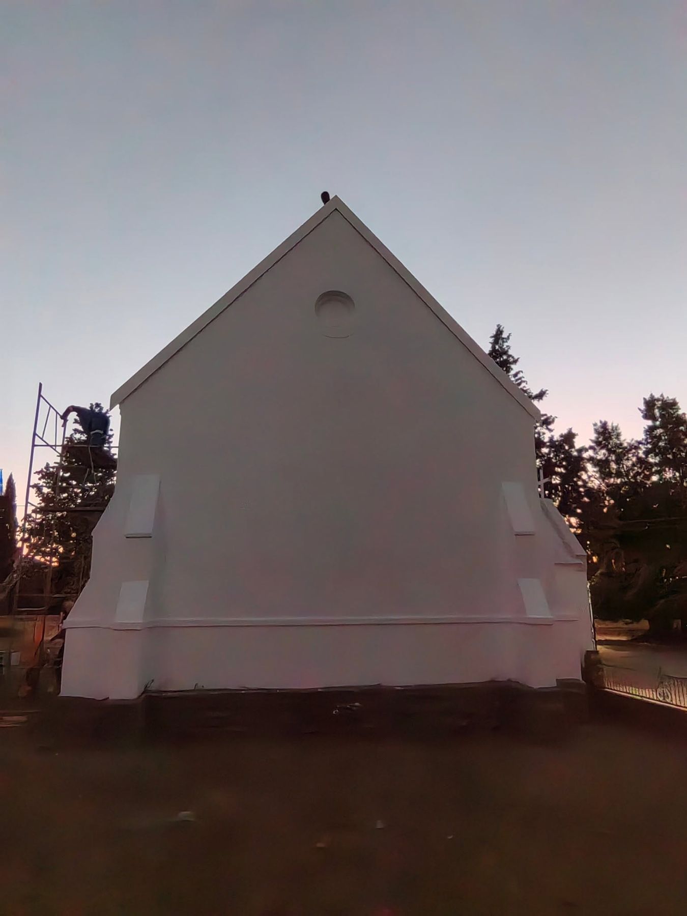 Church gable being restored