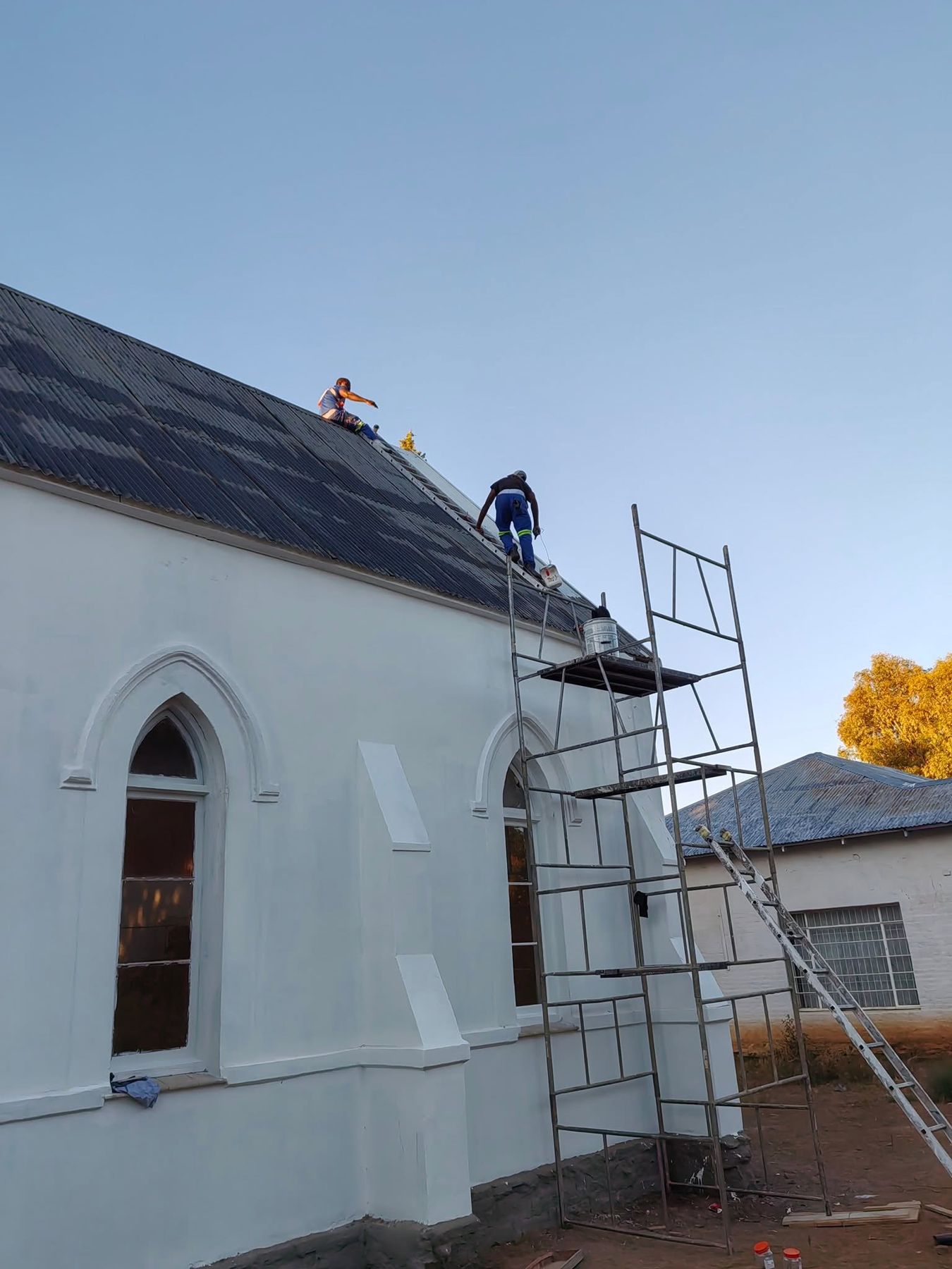 Roof work on the church